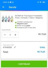 Kit Refil de Tinta Epson 4 Unidades - Preto + Amarelo + Ciano + Magenta - R$76