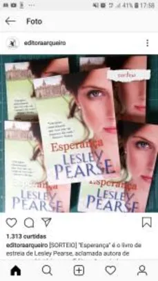 Sorteio do livro Esperança  de Lesley Pearse