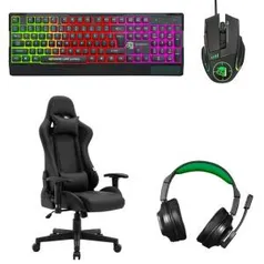 Kit Gamer THUNDER com Cadeira Preto Headset Mouse Teclado