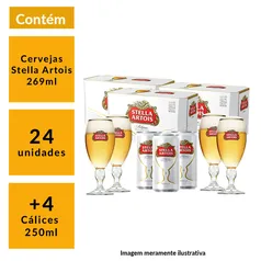 Kit Stella Artois 24 cervejas 269ml + 4 Cálices