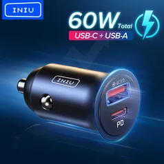 Adaptador INIU 60W USB Car Charger 5A Type C PD QC Fast Charging Phone 