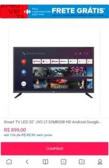 Smart TV LED 32" JVC LT-32MB208 HD Android Google Assistance Dolby Digital Stereo Plus 3 HDMI 2 USB