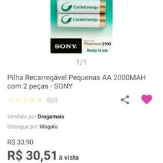 Pilhas Recarregáveis Sony | R$ 31