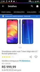 Smartphone redmi note 7 4ram 64gb tela 6.3 ” lte dual global azul R$ 999