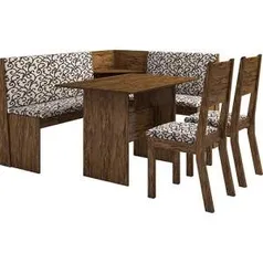 [Shoptime] Conjunto Mesa de Canto Kamy com Banco e 2 Cadeiras Avelã/Arabesco - Viero Móveis por R$ 292