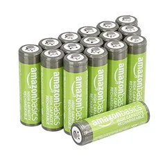 Amazon Basics Pacote com 16 pilhas AA de alta capacidade 2.400 mAh recarregáveis, pré-carregadas, podem ser recarregadas mais de 100 vezes