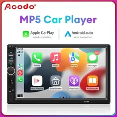 [Taxa Inclusa] Multimídia Automotiva Acodo, Rádio Carplay, MP5 Player, Bluetooth, USB, TF, FM, 7 Polegadas, 2Din, 7in