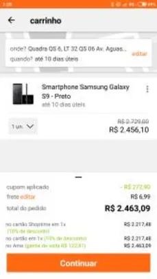 [App Shoptime ]Smartphone Samsung Galaxy S9 Dual Chip Android 8.0 Tela 5.8" Octa-Core 2.8GHz 128GB 4G Câmera 12MP - Preto - R$ 2.210