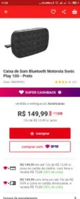 [Com AME R$75] Caixa de som Bluetooth Motorola | R$150