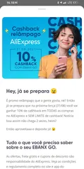 [31/08] 10% DE CASHBACK SEM LIMITE NO ALIEXPRESS 