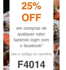 25% de desconto logando com Facebook