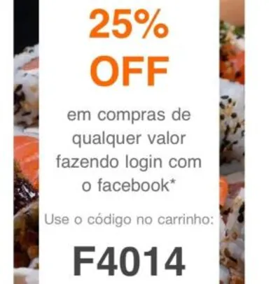 25% de desconto logando com Facebook