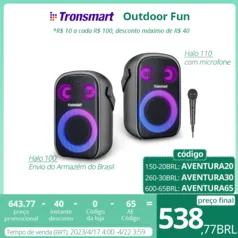 Caixa de Som[BR] Bluetooth v5.3 Tronsmart Halo 100 RGB 60W Com modos de áudio duplos