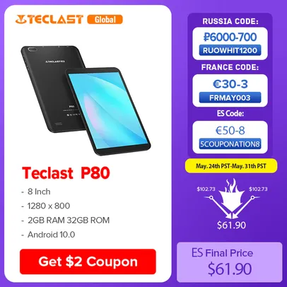 Saindo por R$ 355: Tablet Teclast P80 | R$355 | Pelando