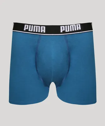 Cueca Masculina Boxer com Elástico Estampado Puma Azul