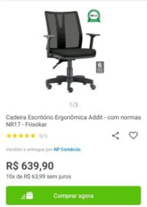 Cadeira Escritório Ergonômica Addit Frisokar R$640