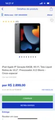 iPad Apple 9ª Geração 64GB, Wi-Fi, Tela Liquid Retina de 10,2”, Proces