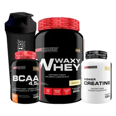 KIT Waxy Whey 900g, Power Creatina 100g, BCAA 100g, Coqueteleira - Bodybuilders