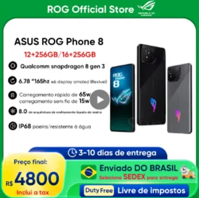 [Do Brasil / Moedas] Smartphone ASUS ROG Phone 8 com Snapdragon 8, 5G, Tela de 6,78" com 165Hz