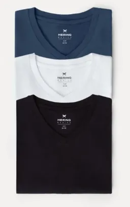 Kit Com 3 Camisetas Masculinas Básicas Slim Gola V