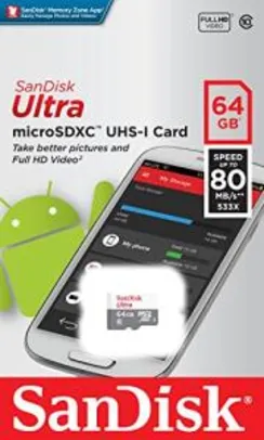 Cartão Micro SD Sandisk 64GB 80mb/s Sdxc Cl 10 Lacrado - R$50