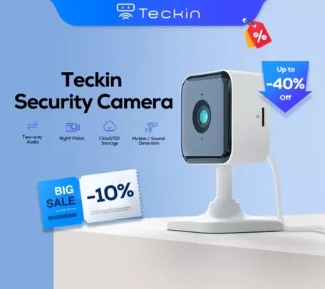 3 Unidades - Câmera Interna Teckin TC100 1080p Wi-Fi 2.4Ghz Visão Noturna Alexa e Google