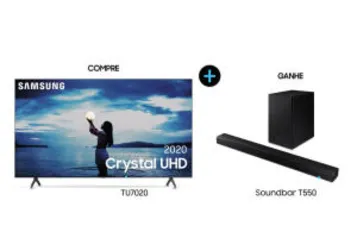 Smart TV 65" Crystal UHD TU7020 4K 2020 + Soundbar Samsung HW-T550 | R$3839