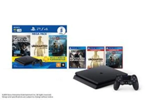 Console PlayStation 4 1TB Bundle Hits 7 - Call of Duty: Modern Warfare, Uncharted: The Nathan Drake Collection, God of War - R$1799