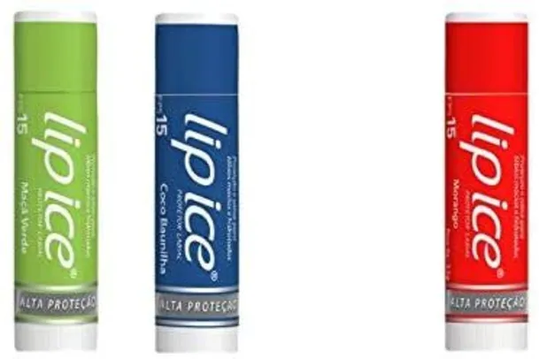 Kit Protetor Labial Lip Ice One Coco Baunilha + Maçã Verde + Morango Fps 15, Lip Ice | R$7