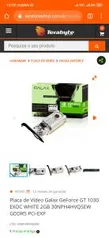 Placa de Vídeo Galax GeForce GT 1030 EXOC WHITE 2GB | R$361