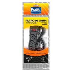 Filtro De Linha Pratik 3 Tomadas 3x0,75mm 1m 10A Preto