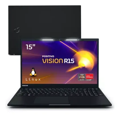 Notebook Positivo Vision R15 Lumina Bar, AMD Ryzen 5 8GB 256GB, Tela 15 polegadas Full HD IPS, Linux - Preto