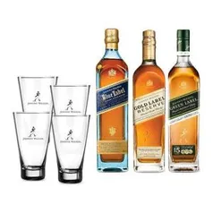 [AME- R$835] Combo Johnnie Reserve (jw Blue Label 750ml + Jw Green Label 750ml + Jw Gold Label + 4 Highballs) - R$1014