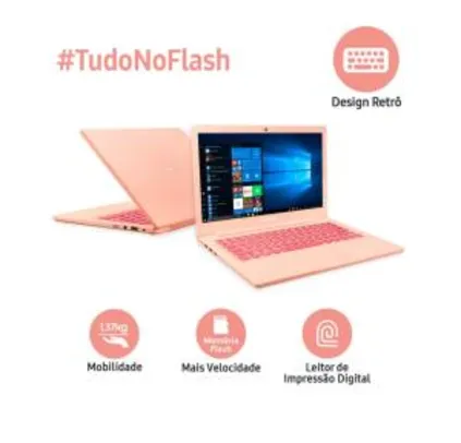 Notebook Flash F30 Intel Celeron 4GB 64GB SSD Full HD LED 13.3" W10 Coral - Samsung R$1799 (R$1240 com Ame)