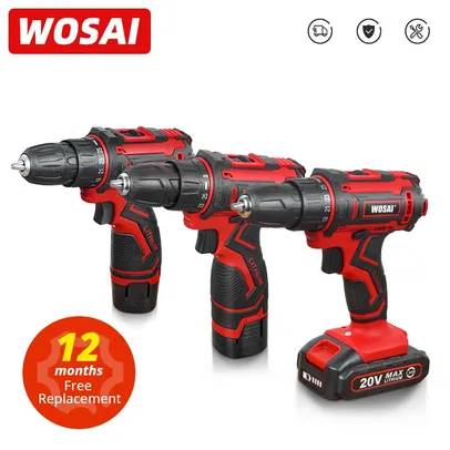 Furadeira Wosai 12v 16v 20v Cordless Drill Electric Screwdriver Mini Wireless Power Driver Dc