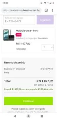 Smartphone Motorola One 64GB | R$1.077