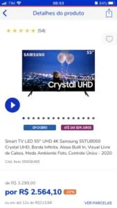 [App] Smart TV LED 55" UHD 4K Samsung 55TU8000 Crystal UHD