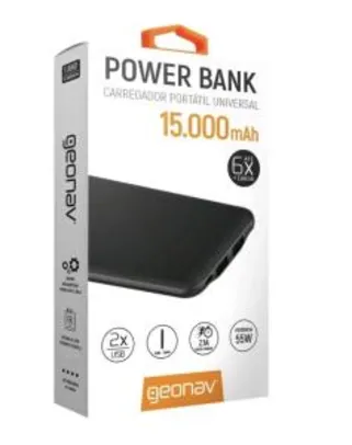 (MagaluPay) Power bank Carregador Portátil 15000mAh Universal - Geonav | R$73