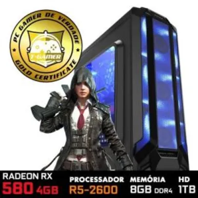 PC GAMER T-SOLDIER LVL-5 RADEON EDITION AMD RYZEN 5 2600 3.4GHZ / RADEON RX 580 4GB / 8GB DDR4 / HD 1TB  - R$3122