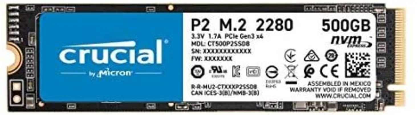 [Prime] SSD Crucial M2 500gb Leitura/Gravação 2400/1900 mbps NVMe | R$440