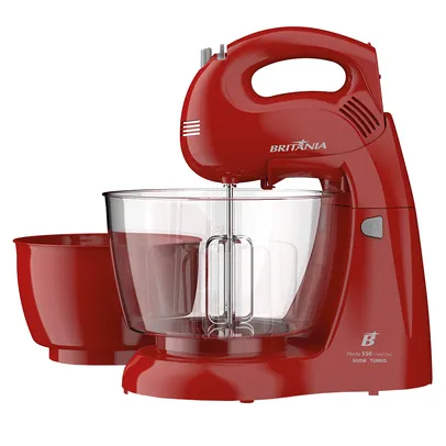 Batedeira Portátil Britânia Pérola Cristal Duo Turbo 500W 2 Tigelas - Vermelho