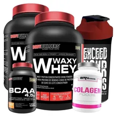 Kit 2x Whey Protein 900g + Colágeno + Bcaa + Coqueteleira