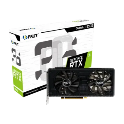 Placa de Vídeo Palit NVIDIA GeForce RTX 3060 Dual, LHR, 12GB, GDDR6, DLSS, Ray Tracing, NE63060019K9-190AD