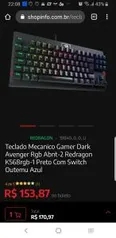 Teclado Mecânico Dark Avenger Redragon Switch Blue - R$137