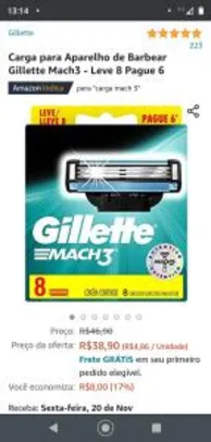 (PRIME) Gillette Mach3 leve 08 pague 06. R$39