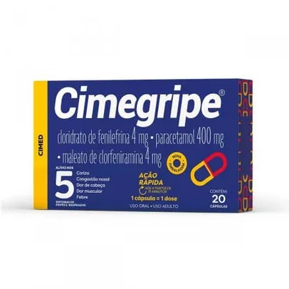 Cimegripe Cloridrato Fenillefrina 4mg + Paracetamol 400mg + Maleato de Clorfeniramina 4mg 20 cápsula