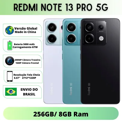 [Do Brasil | APP | MOEDAS R$1600] Celular Smartphone Xiaomi Redmi Note 13 Pro 5G 8GB/256GB  Versão Global | Câmera 200MP , Carregador 67W 