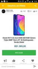 Xiaomi Mi 9 Lite Azul 64GB + 6GB RAM, Câmera Tripla 48MP, Tela 6.39" 4G | R$ 1389