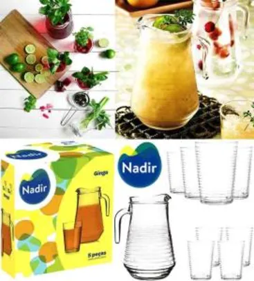 Conjunto para Suco 5 peças: 4 Copos 280ml  + Jarra 1,5L - R$19,90