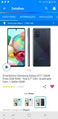 Samsung Galaxy A71, usando o cupom MAGALU10 R$1781 (Ganhe 100 reais de volta na cor cinza - MAGALUPAY)